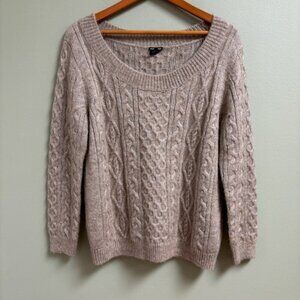 Club‎ Monaco Womens Cable Knit Sweater Size L Beige Quiet Luxury Mohair Blend